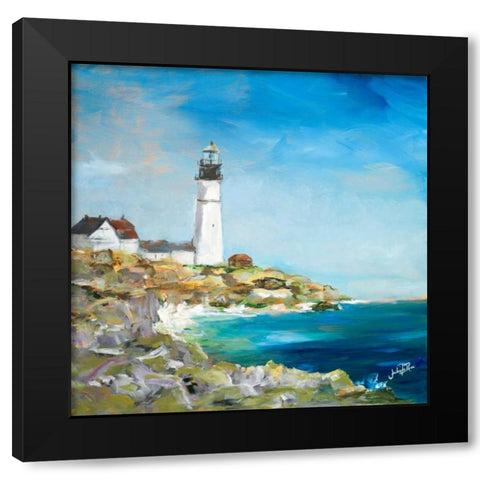 Lighthouse on the Rocky Shore I Black Modern Wood Framed Art Print with Double Matting by DeRice, Julie