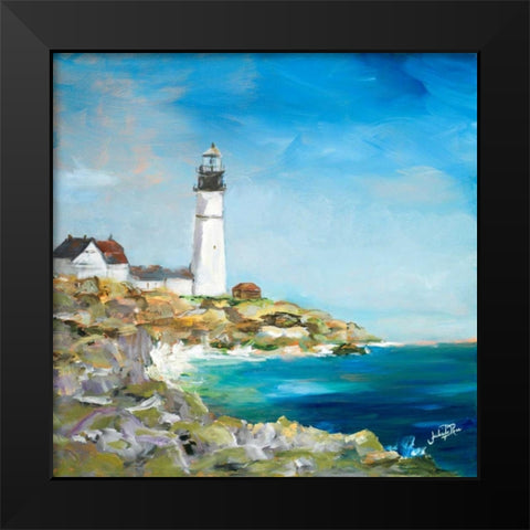Lighthouse on the Rocky Shore I Black Modern Wood Framed Art Print by DeRice, Julie