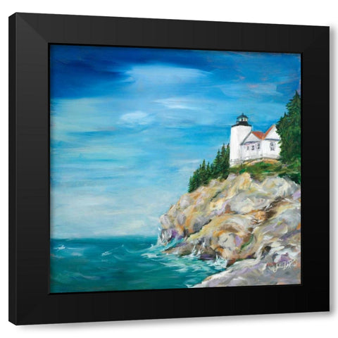 Lighthouse on the Rocky Shore II Black Modern Wood Framed Art Print with Double Matting by DeRice, Julie
