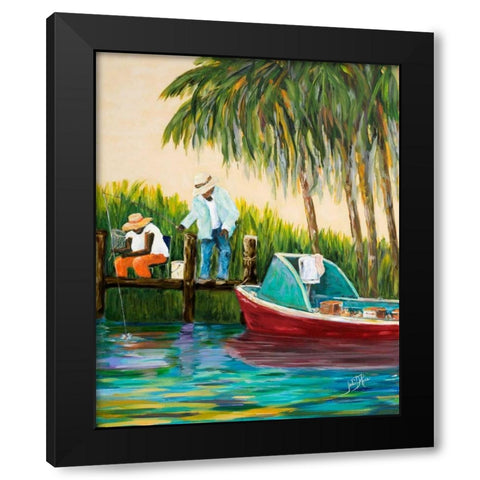 Dock Fishing Black Modern Wood Framed Art Print by DeRice, Julie