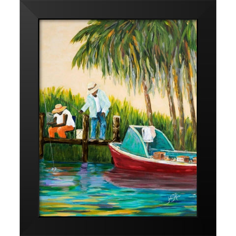 Dock Fishing Black Modern Wood Framed Art Print by DeRice, Julie