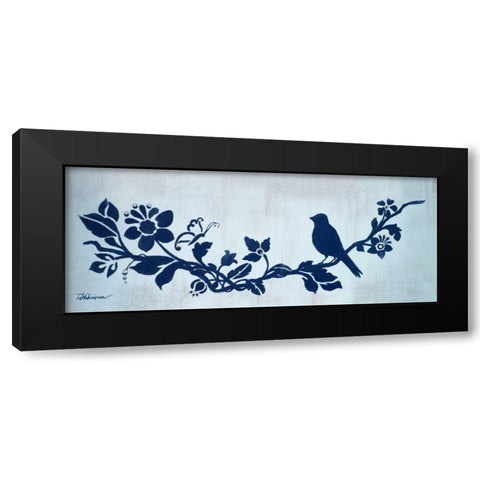 Blue Floral and Bird I Black Modern Wood Framed Art Print by Hakimipour, Tiffany