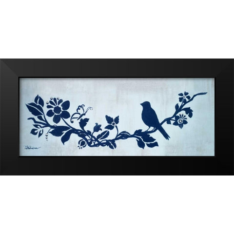 Blue Floral and Bird I Black Modern Wood Framed Art Print by Hakimipour, Tiffany