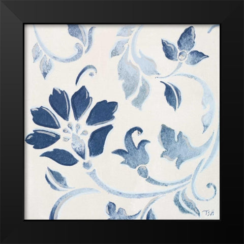 Blue Floral Shimmer I Black Modern Wood Framed Art Print by Hakimipour, Tiffany
