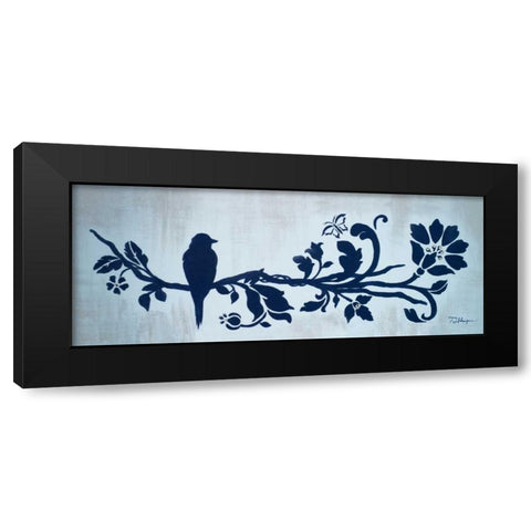 Blue Floral and Bird II Black Modern Wood Framed Art Print by Hakimipour, Tiffany