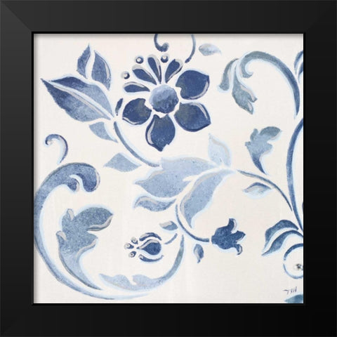 Blue Floral Shimmer II Black Modern Wood Framed Art Print by Hakimipour, Tiffany
