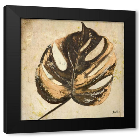 Gold Contemporary Leaves II Black Modern Wood Framed Art Print by Pinto, Patricia