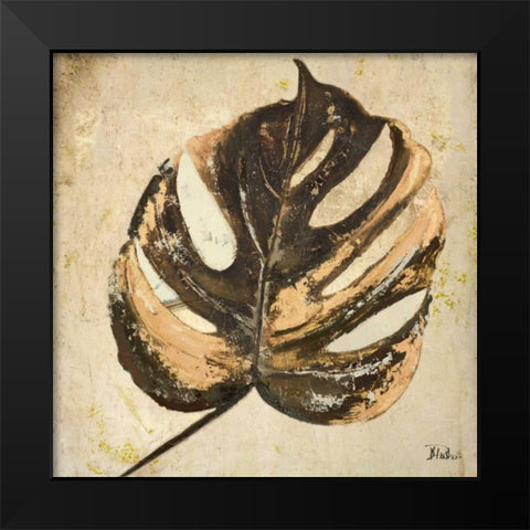 Gold Contemporary Leaves II Black Modern Wood Framed Art Print by Pinto, Patricia
