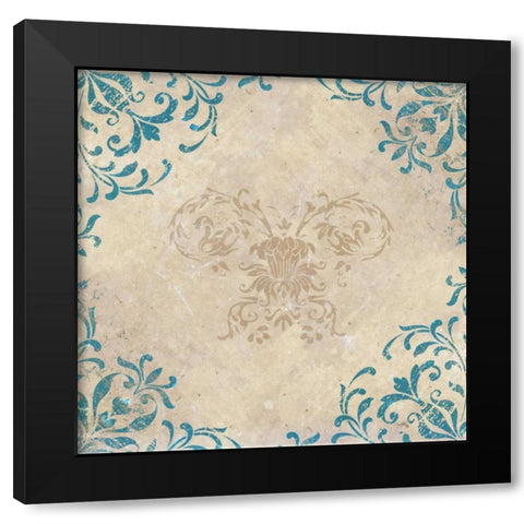 Teal Flourish I Black Modern Wood Framed Art Print with Double Matting by Medley, Elizabeth