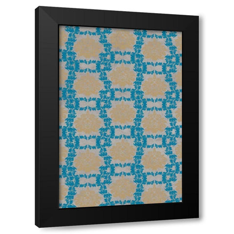 Tan and Blue Floral Pattern I Black Modern Wood Framed Art Print with Double Matting by Medley, Elizabeth