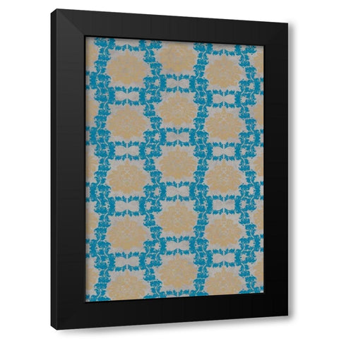 Tan and Blue Floral Pattern I Black Modern Wood Framed Art Print by Medley, Elizabeth