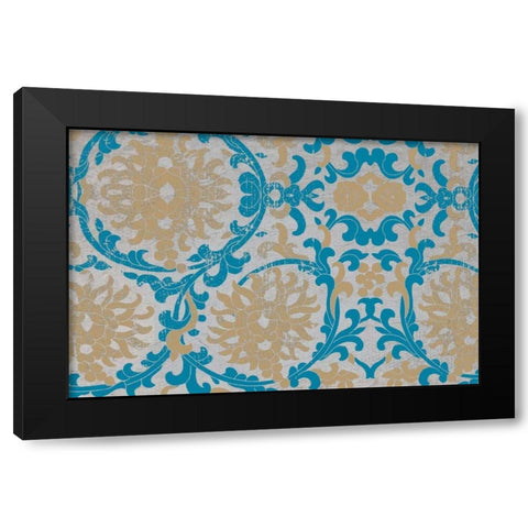 Tan and Blue Floral Pattern II Black Modern Wood Framed Art Print by Medley, Elizabeth