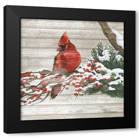 Winter Red Bird on Wood I Black Modern Wood Framed Art Print by Hakimipour, Tiffany