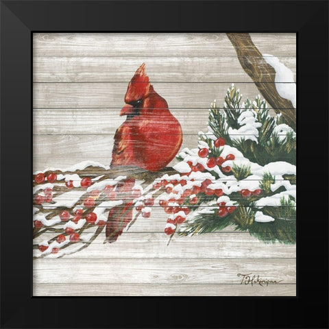 Winter Red Bird on Wood I Black Modern Wood Framed Art Print by Hakimipour, Tiffany