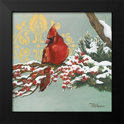 Winter Red Bird I Black Modern Wood Framed Art Print by Hakimipour, Tiffany