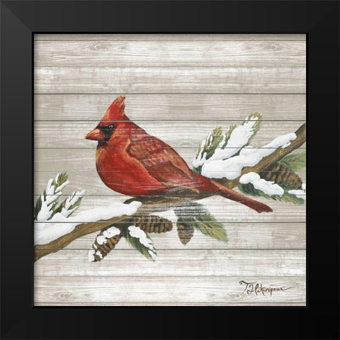Winter Red Bird on Wood II Black Modern Wood Framed Art Print by Hakimipour, Tiffany