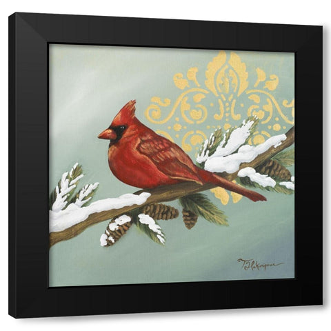Winter Red Bird II Black Modern Wood Framed Art Print with Double Matting by Hakimipour, Tiffany