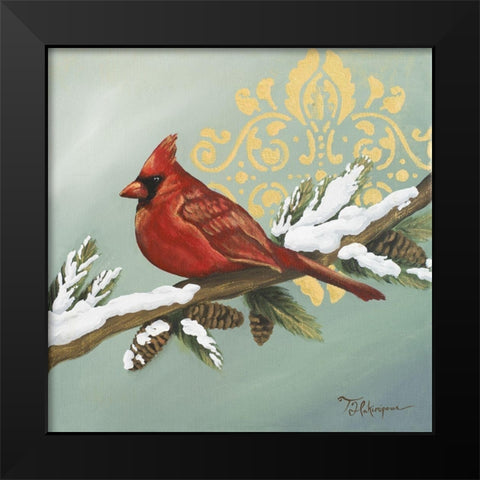Winter Red Bird II Black Modern Wood Framed Art Print by Hakimipour, Tiffany