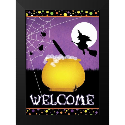 Halloween Witch Black Modern Wood Framed Art Print by Josefina