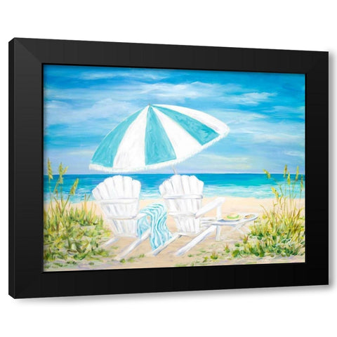 Beach Umbrella Black Modern Wood Framed Art Print with Double Matting by DeRice, Julie