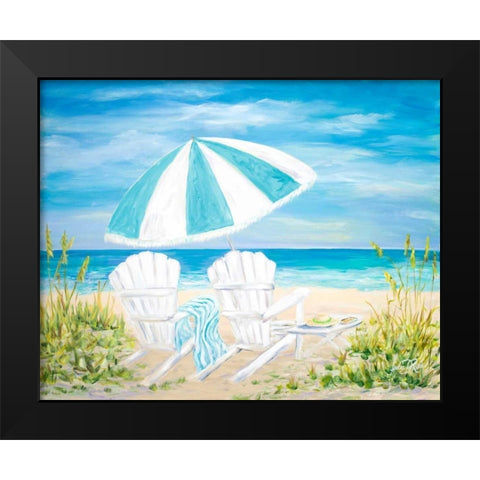 Beach Umbrella Black Modern Wood Framed Art Print by DeRice, Julie