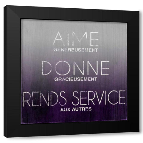 Love, Give, Help (French) Black Modern Wood Framed Art Print by SD Graphics Studio