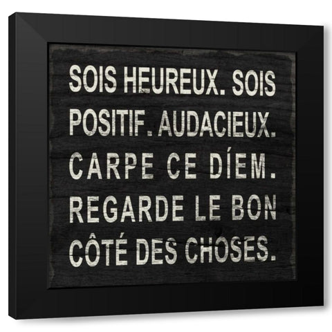 Think Happy (French) Black Modern Wood Framed Art Print by SD Graphics Studio