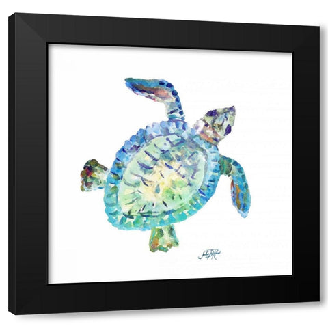 Sea Life in Blues II (turtle) Black Modern Wood Framed Art Print with Double Matting by DeRice, Julie
