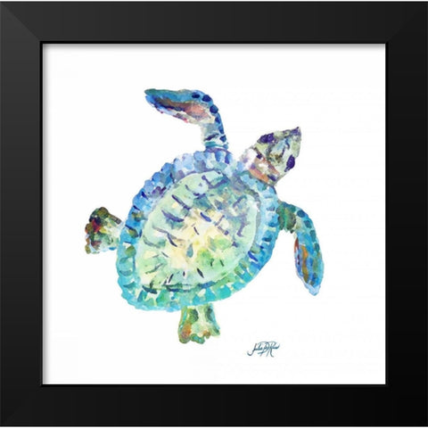 Sea Life in Blues II (turtle) Black Modern Wood Framed Art Print by DeRice, Julie