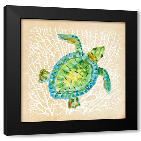 Sealife Turtle Black Modern Wood Framed Art Print with Double Matting by DeRice, Julie