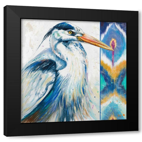Blue Heron Ikat I Black Modern Wood Framed Art Print with Double Matting by Pinto, Patricia