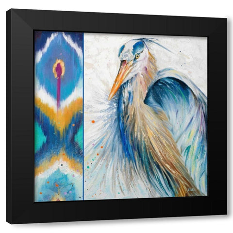 Blue Heron Ikat II Black Modern Wood Framed Art Print with Double Matting by Pinto, Patricia
