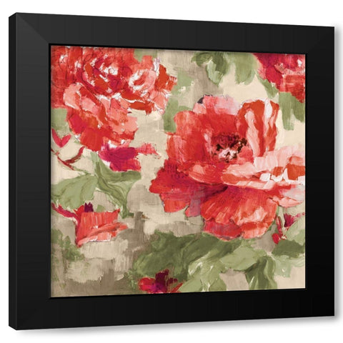 Red Modern Peonies I Black Modern Wood Framed Art Print with Double Matting by Loreth, Lanie