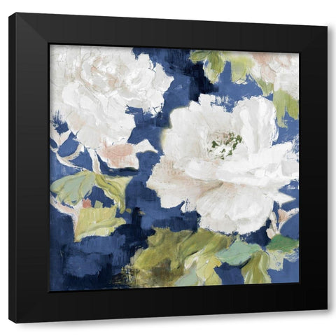 White Modern Peonies on Blue I Black Modern Wood Framed Art Print by Loreth, Lanie