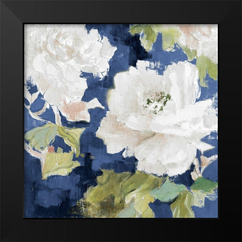 White Modern Peonies on Blue I Black Modern Wood Framed Art Print by Loreth, Lanie