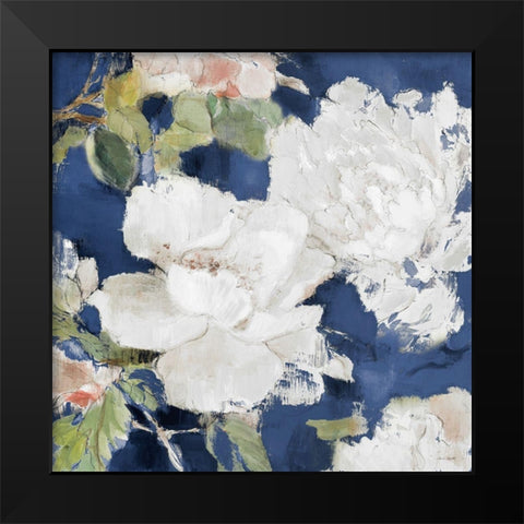 White Modern Peonies on Blue II Black Modern Wood Framed Art Print by Loreth, Lanie