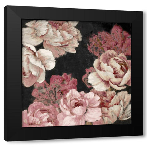 Florals in Pink on Black Black Modern Wood Framed Art Print with Double Matting by Loreth, Lanie