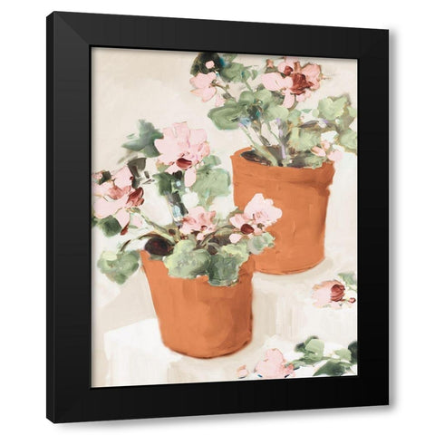 Potted Pink Geraniums Black Modern Wood Framed Art Print with Double Matting by Slivka, Jane
