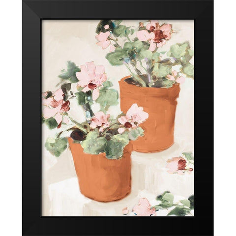 Potted Pink Geraniums Black Modern Wood Framed Art Print by Slivka, Jane