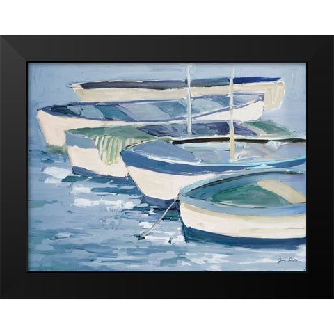 Blue Row Your Boats Black Modern Wood Framed Art Print by Slivka, Jane