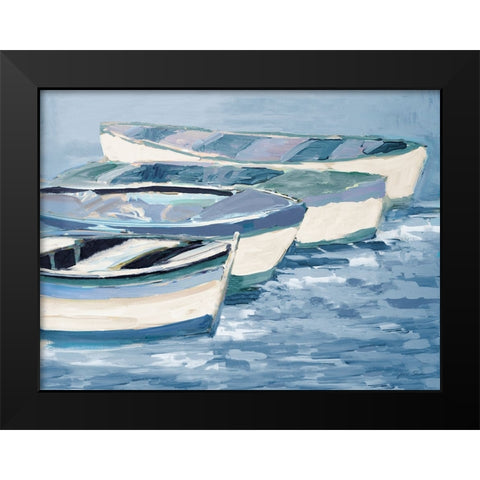 Blue Keep Rowing Black Modern Wood Framed Art Print by Slivka, Jane