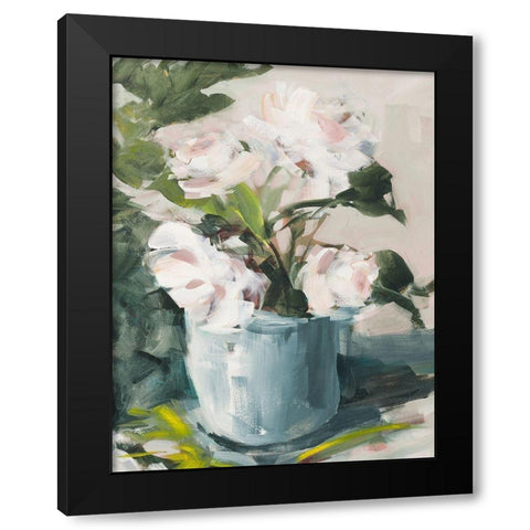 Peonies in Blue Vase Black Modern Wood Framed Art Print with Double Matting by Slivka, Jane