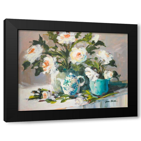 White Peonies II Black Modern Wood Framed Art Print with Double Matting by Slivka, Jane