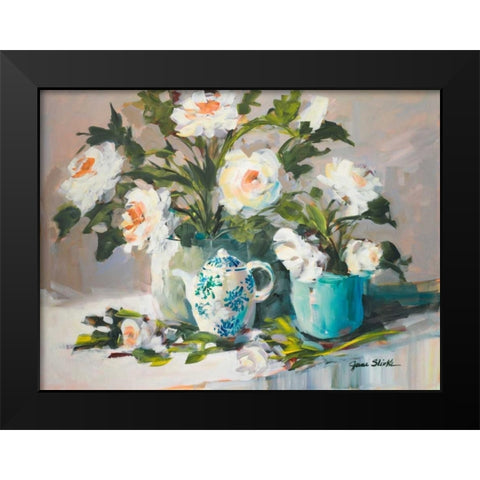 White Peonies II Black Modern Wood Framed Art Print by Slivka, Jane