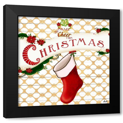 Gold Christmas Cheer I Black Modern Wood Framed Art Print with Double Matting by Metz, Andi