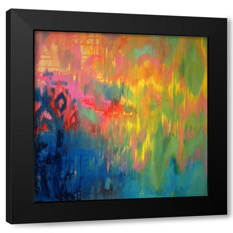 Ikat in indigo lemon Black Modern Wood Framed Art Print with Double Matting by Flynn, Annie