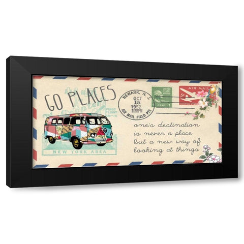 Go places bus air mail Black Modern Wood Framed Art Print with Double Matting by Schoen, Claudia