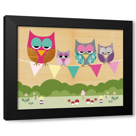 Flag Banner Owls Black Modern Wood Framed Art Print with Double Matting by Schoen, Claudia