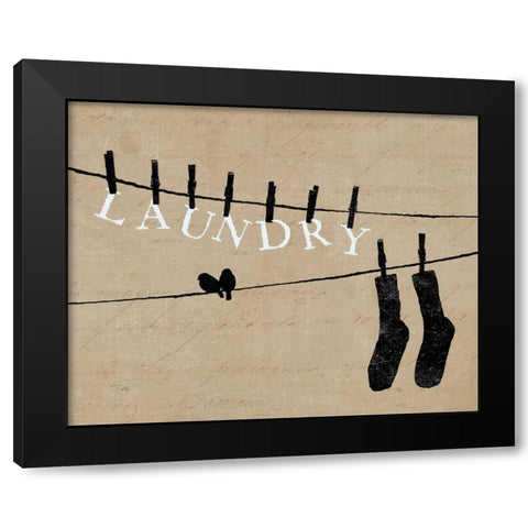 Birds on a Wire - Laundry Black Modern Wood Framed Art Print with Double Matting by Pelletier, Alain
