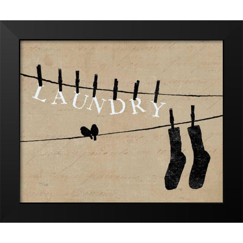 Birds on a Wire - Laundry Black Modern Wood Framed Art Print by Pelletier, Alain
